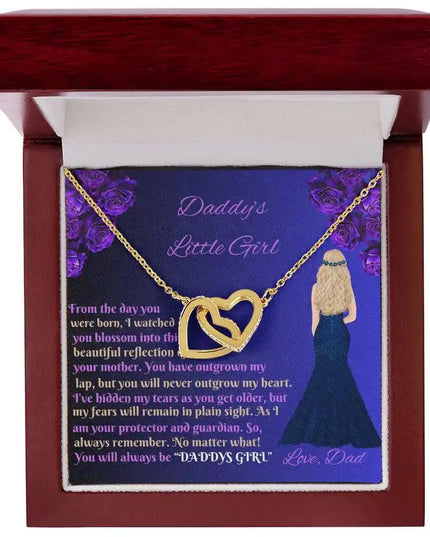 gold interlocking hearts necklace in mahogany box