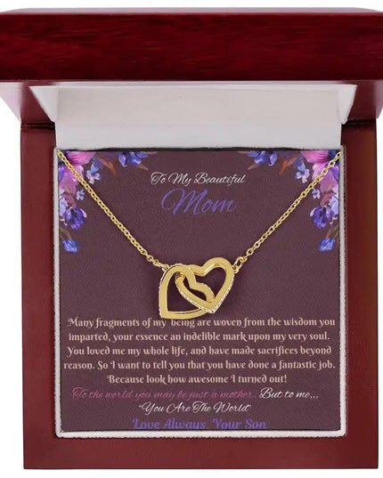 gold interlocking hearts necklace in mahogany box