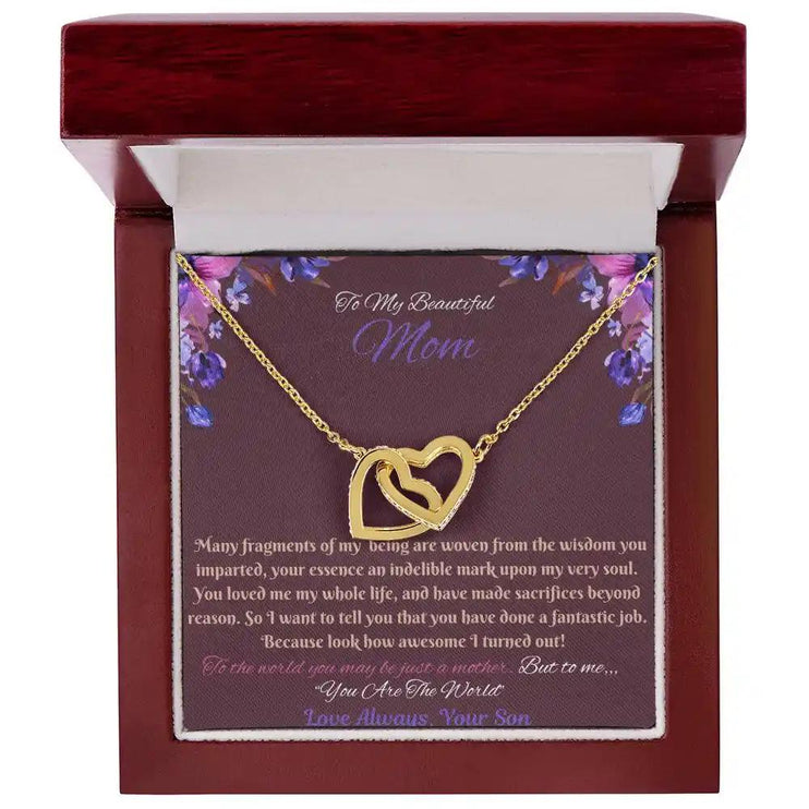 gold interlocking hearts necklace in mahogany box