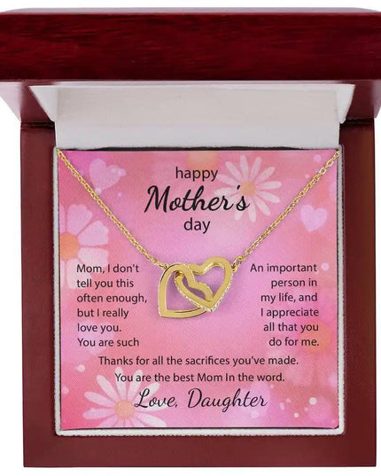  yellow gold Interlocking Hearts Necklace up close