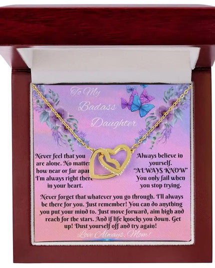 yellow gold interlocking hearts necklace in mahogany box