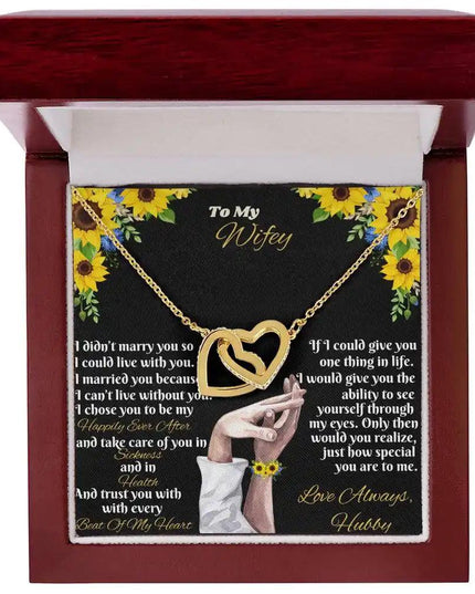 gold interlocking hearts necklace in mahogany box
