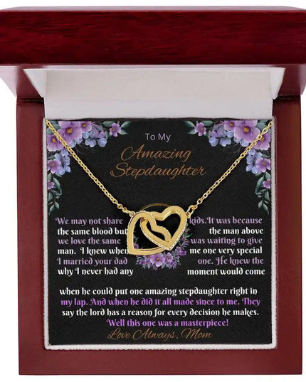 gold interlocking hearts necklace in two-tone box