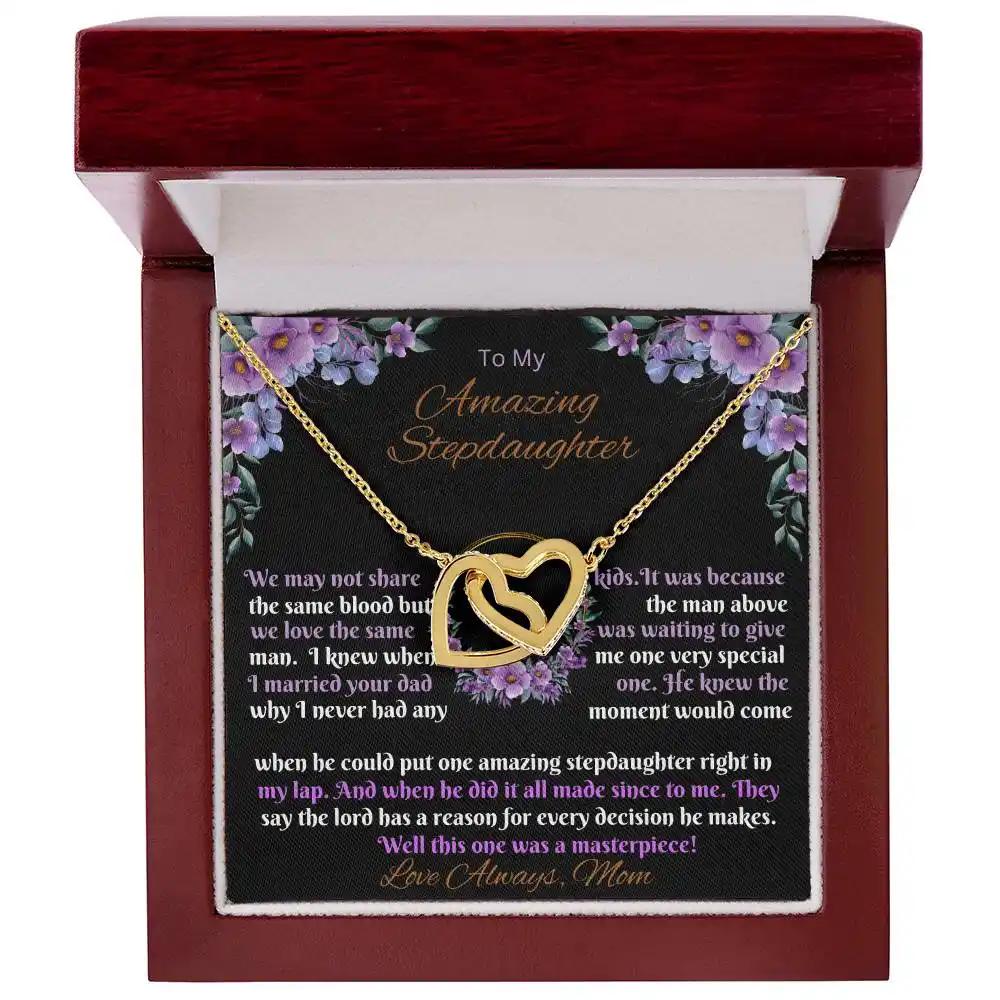 gold interlocking hearts necklace in two-tone box