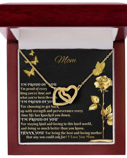 gold interlocking hearts necklace in mahogany box