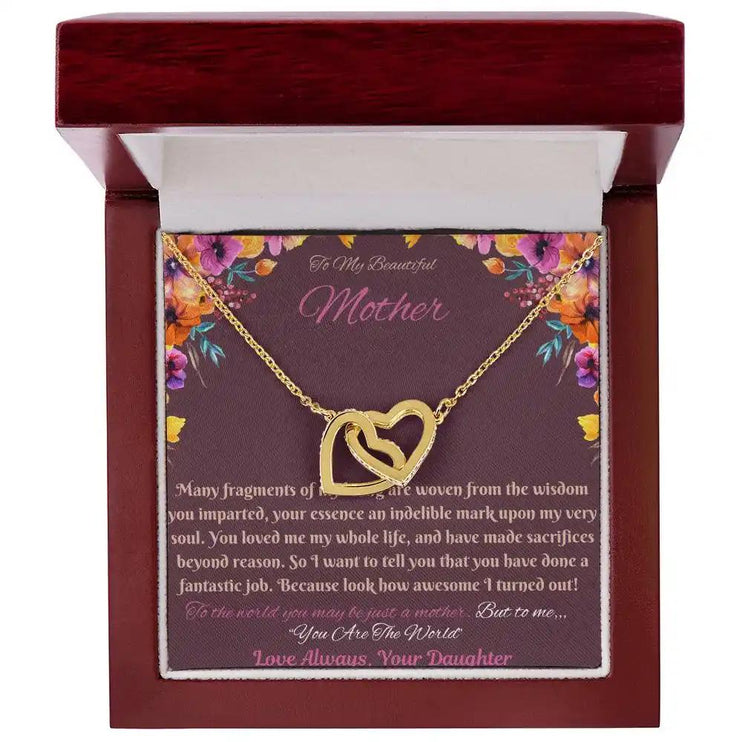 gold interlocking hearts necklace in mahogany box