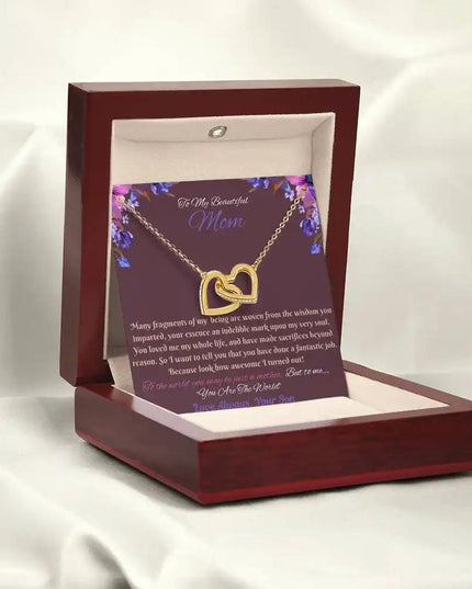 gold interlocking hearts necklace in mahogany box