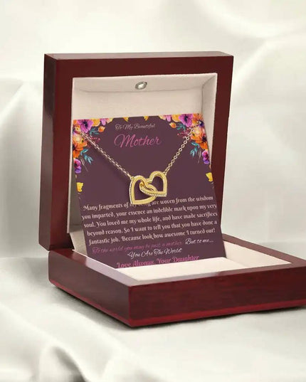 gold interlocking hearts necklace in mahogany box
