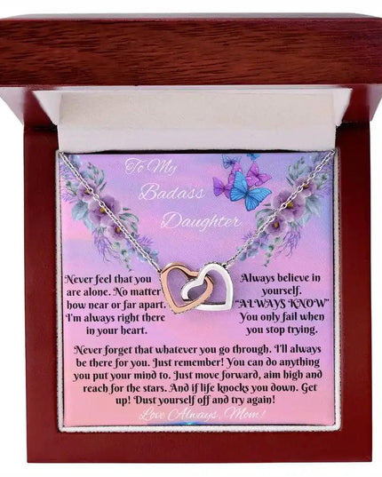 rose gold interlocking hearts necklace in mahogany box
