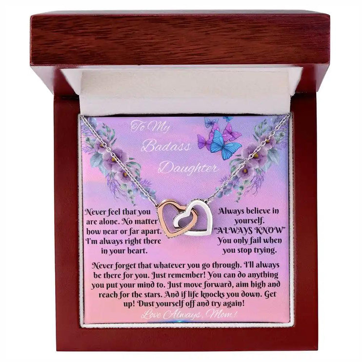 rose gold interlocking hearts necklace in mahogany box