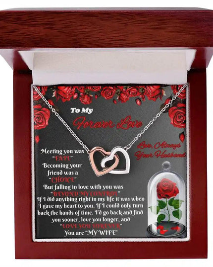 rose gold interlocking hearts necklace in mahogany box