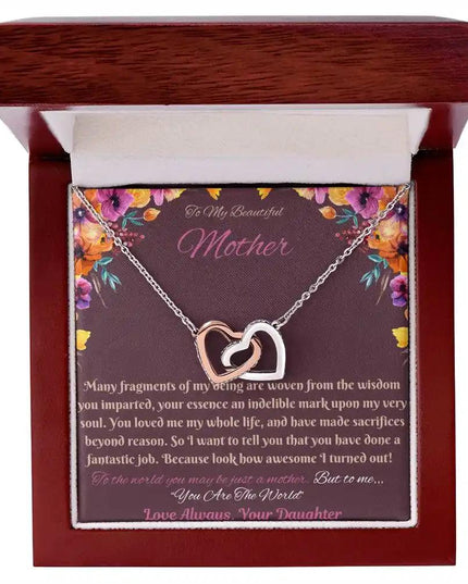 rose gold interlocking hearts necklace in mahogany box