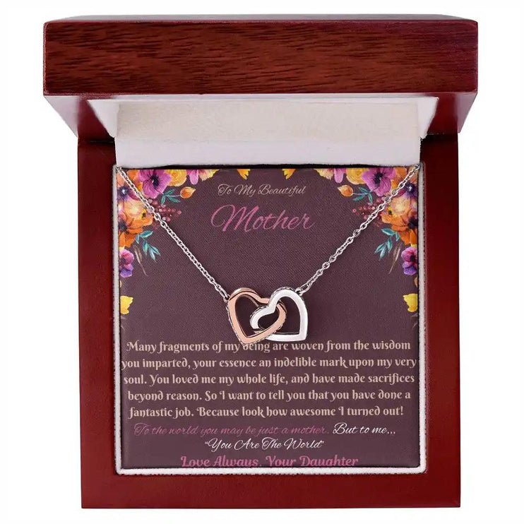 rose gold interlocking hearts necklace in mahogany box