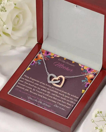 rose gold interlocking hearts necklace in mahogany box