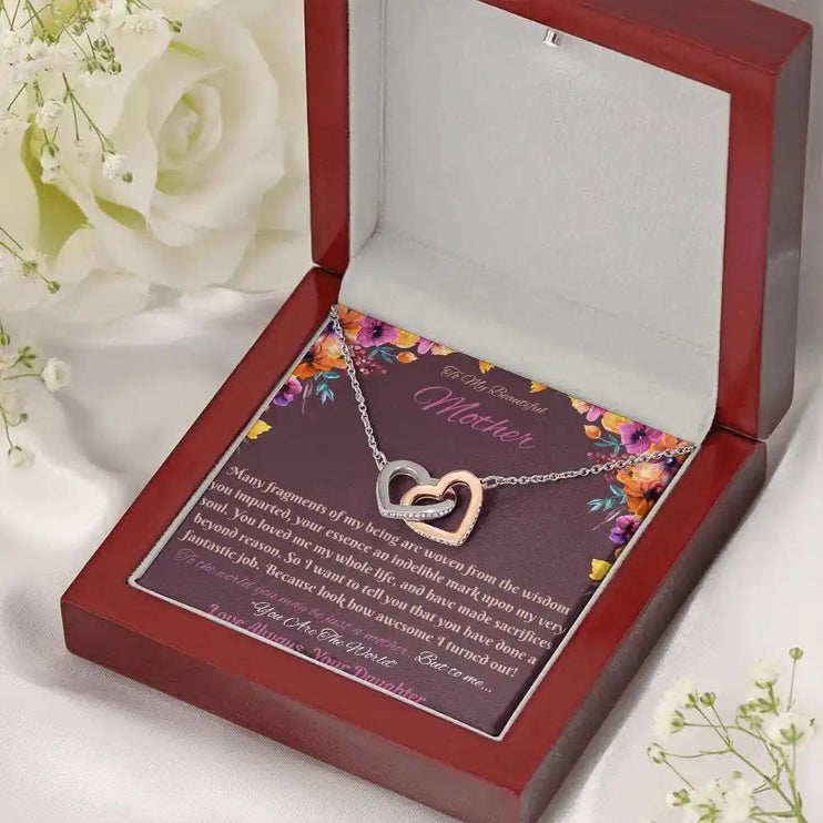 rose gold interlocking hearts necklace in mahogany box