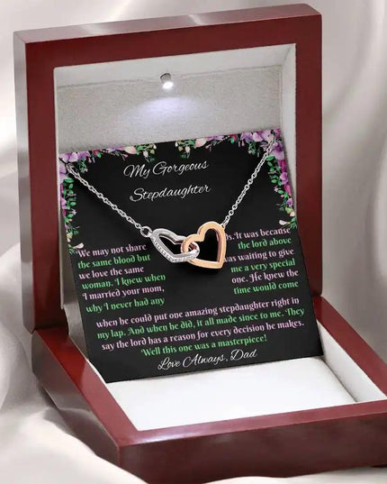 rose gold interlocking hearts necklace in two-tone box