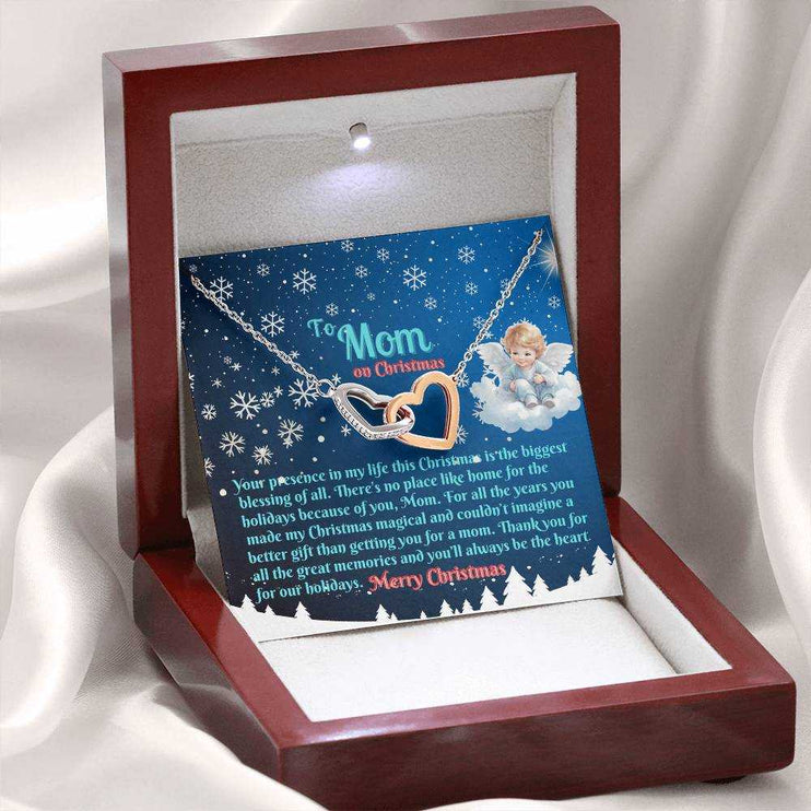 rose gold interlocking hearts necklace in luxury box