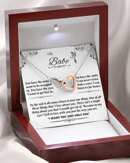 rose gold interlocking hearts necklace in a luxury box
