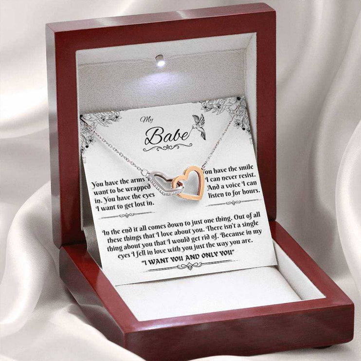 rose gold interlocking hearts necklace in a luxury box