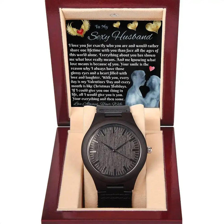 wooden watch in mahogany box