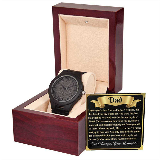 wooden watch in luxury box angled to the right 