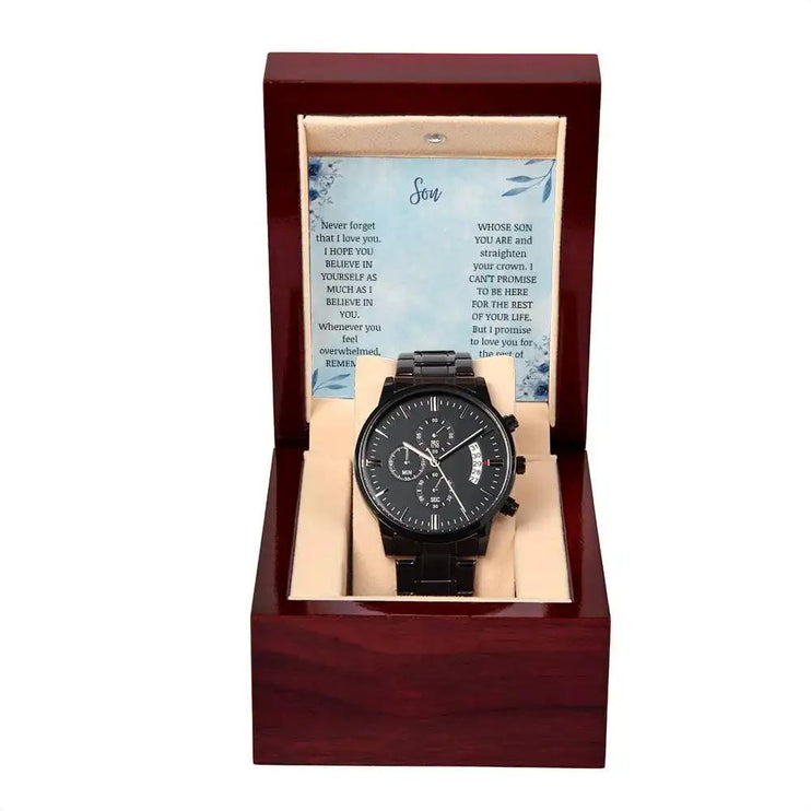 Men's Chronograph Watch in a mahogany box with to son card inside