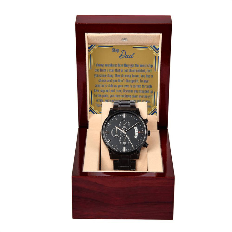 a men's chronograph watch in a mahogany box