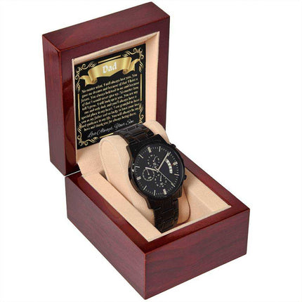 chronograph watch in luxury box angled to the left