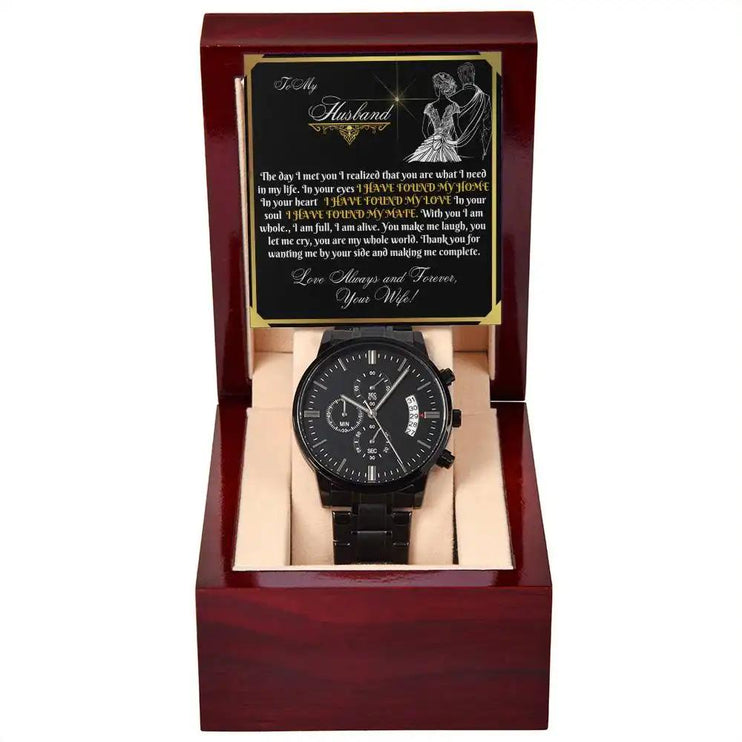 chronograph watch in mahogany box