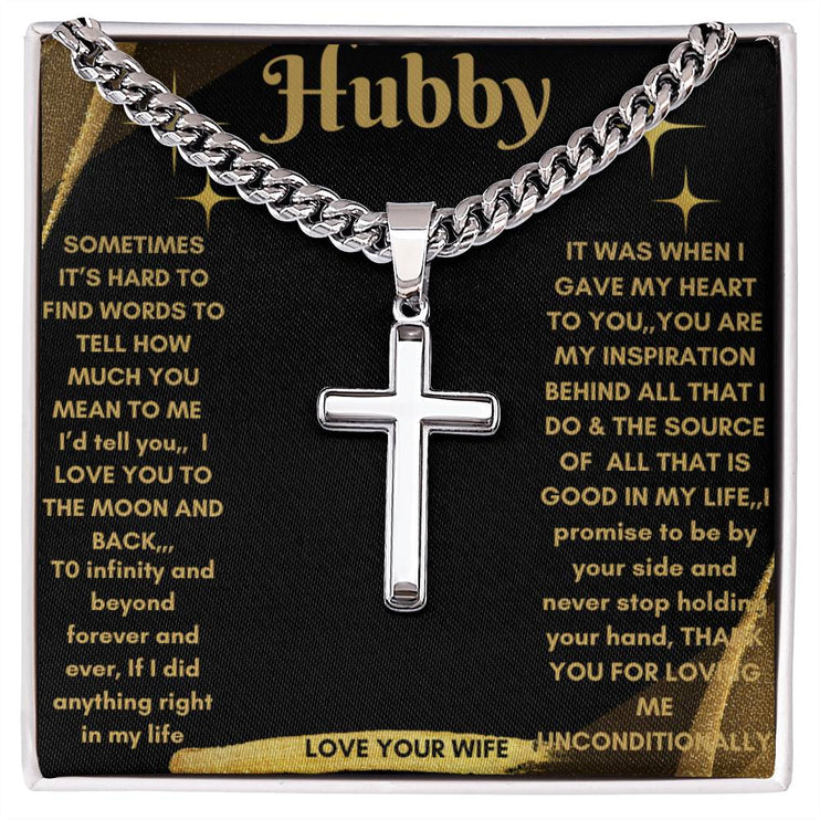 Artisan Cross Personalized Cuban Chain Necklace with polished stainless-steel charm and two-tone box