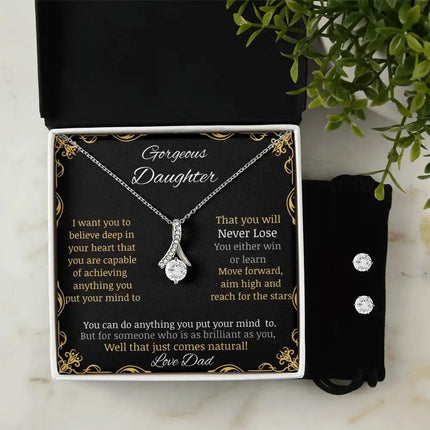 Alluring Beauty Necklace Earring Set with a white gold pendant in a two-tone box pic 1