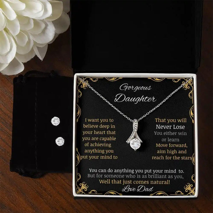 Alluring Beauty Necklace Earring Set with a white gold pendant in a two-tone box pic 2