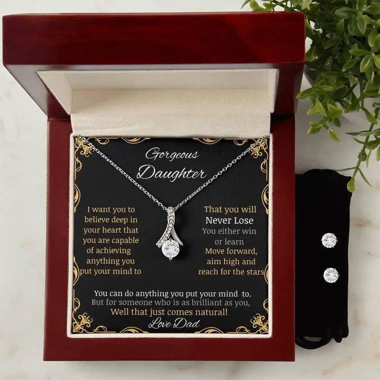 Alluring Beauty Necklace Earring Set with a white gold pendant in a mahogany box pic 1