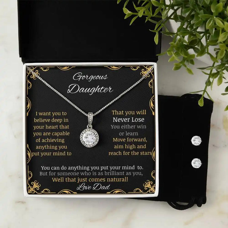 Eternal Hope Necklace Earring Set on the right side with a white gold charm and in a two-tone box pic 2