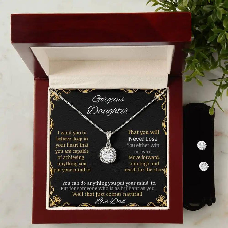 Eternal Hope Necklace Cubic Zirconia Earring Set with a white gold charm and in a mahogany box pic 1