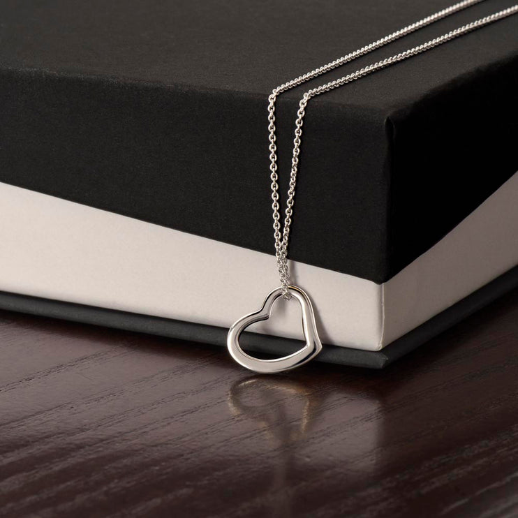 delicate heart necklace on standard box with white gold variant