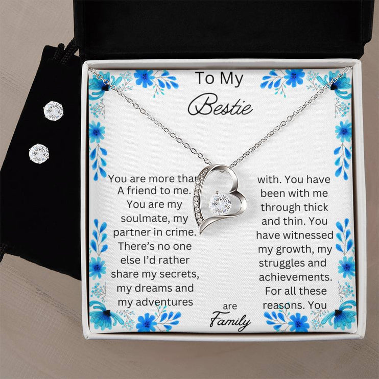 Forever Love Necklace Cubic Zirconia Earring Set with white gold pendant in a two-tone box