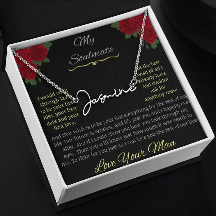 Signature Style Name Necklace with a polished stainless-steel charm in a two-tone box Pic 2
