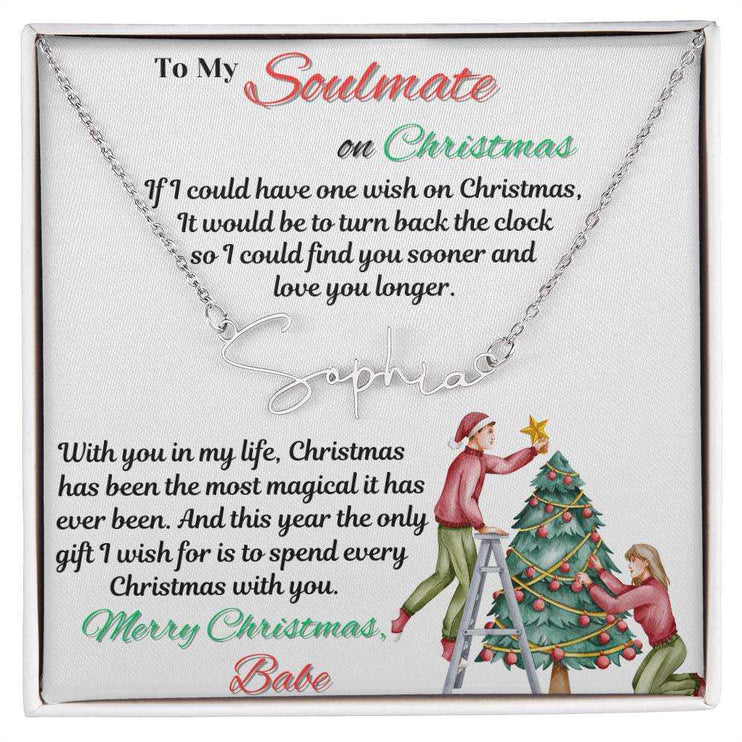 stainless-steel signature name necklace in soft box up close