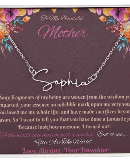 polished steel signature style name necklace in soft box