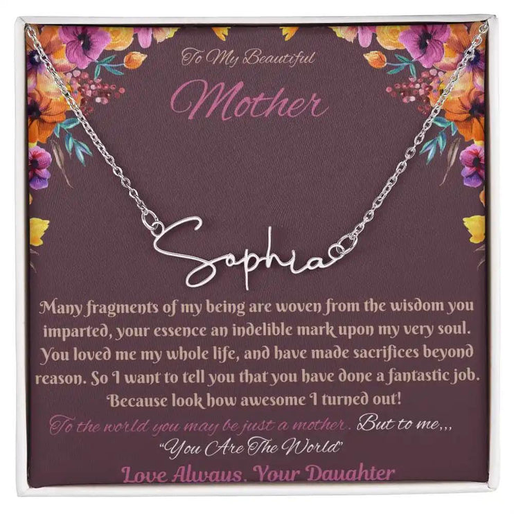 polished steel signature style name necklace in soft box