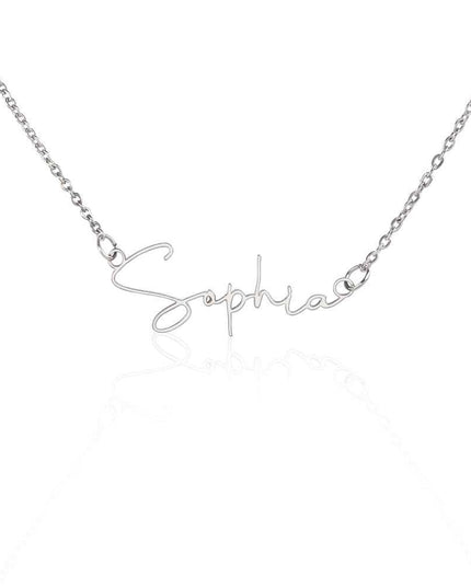 stainless-steel signature name necklace white back drop