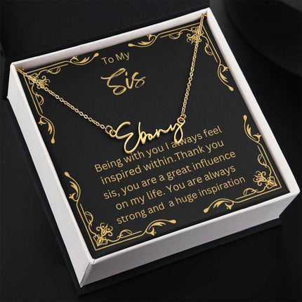 Signature Style Name Necklace with yellow gold finish charm in two-tone box