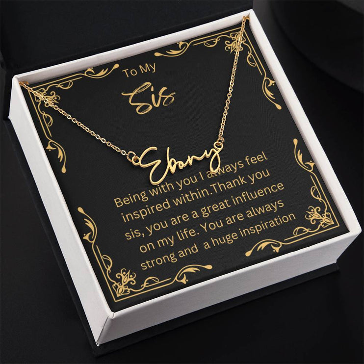 Signature Style Name Necklace with yellow gold finish charm in two-tone box