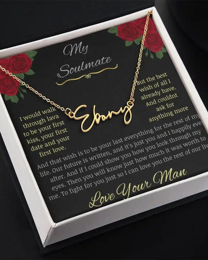Signature Style Name Necklace with a yellow gold charm in a two-tone box Pic 1
