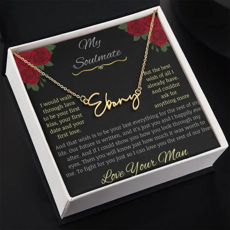 Signature Style Name Necklace with a yellow gold charm in a two-tone box Pic 1