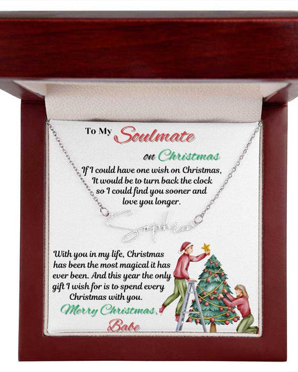 stainless-steel signature name necklace in a luxury box up close