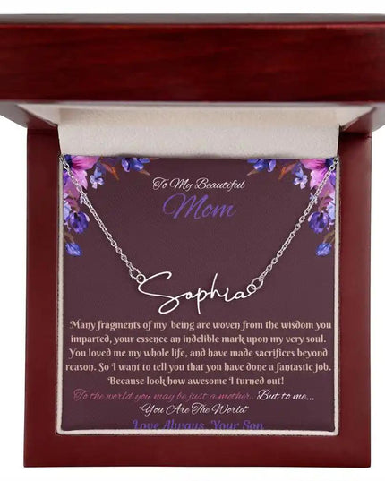 polished-stainless signature style name necklace in mahogany box