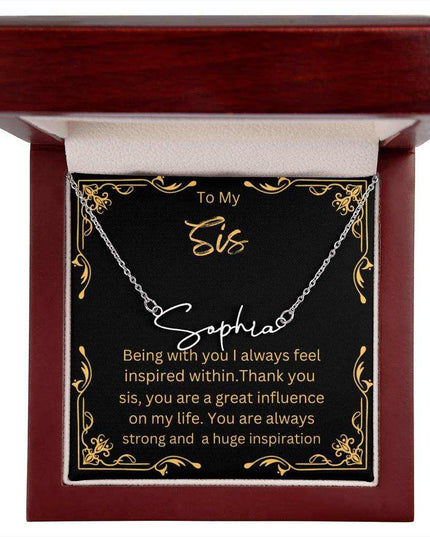 Signature Style Name Necklace with stainless-steel charm in mahogany box angle 1