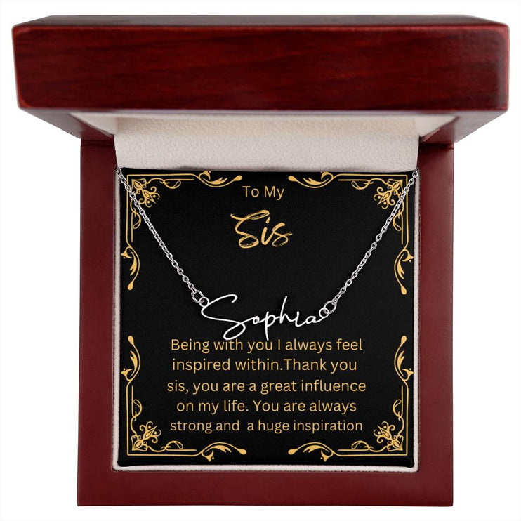 Signature Style Name Necklace with stainless-steel charm in mahogany box angle 1